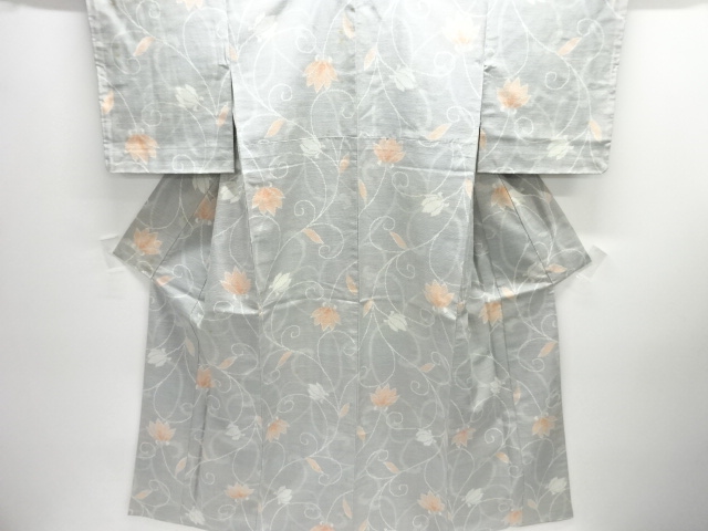 アンティーク　花唐草模様織出し手織り紬着物